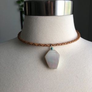 Iridescent Pendant on a Tan Choker